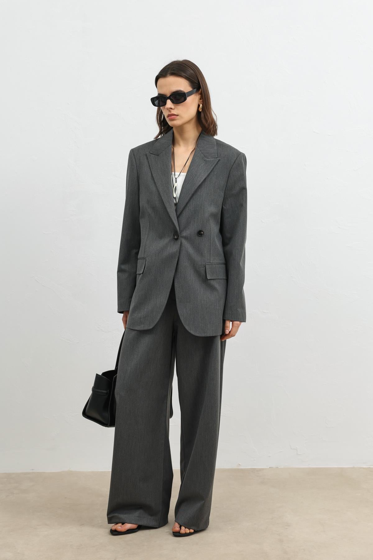 Antioch Gri Kruvaze Kadın Blazer