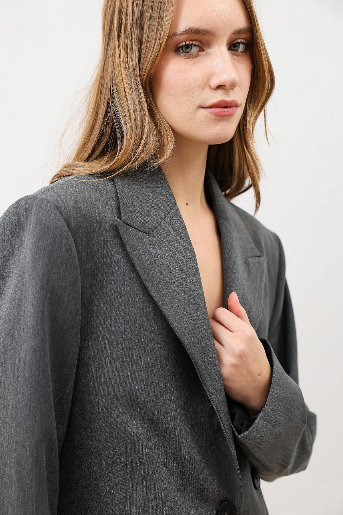 Antioch Gri Kruvaze Kadın Blazer