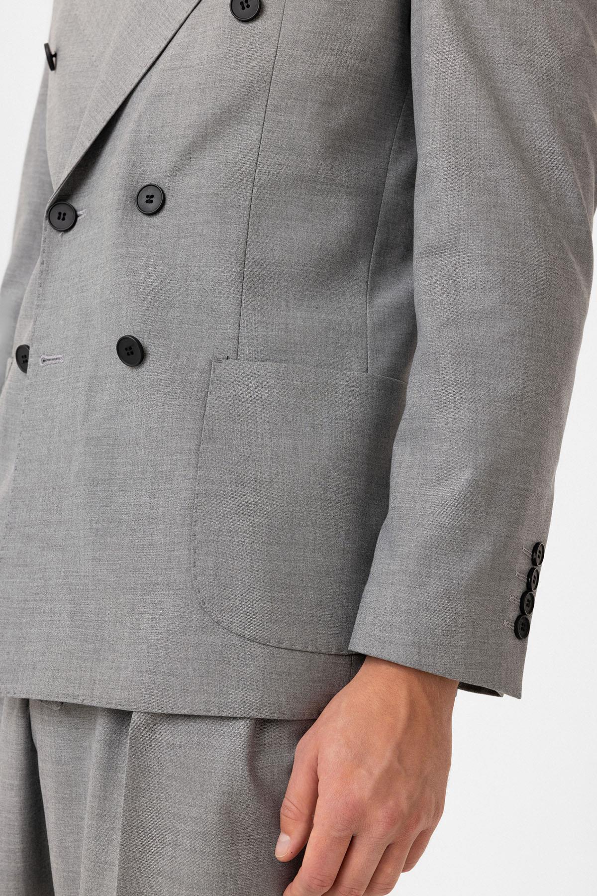Antioch-Gri Kruvaze Kapama İtalyan Kesim Erkek Takım-Takım Elbise-4-Milagron.com