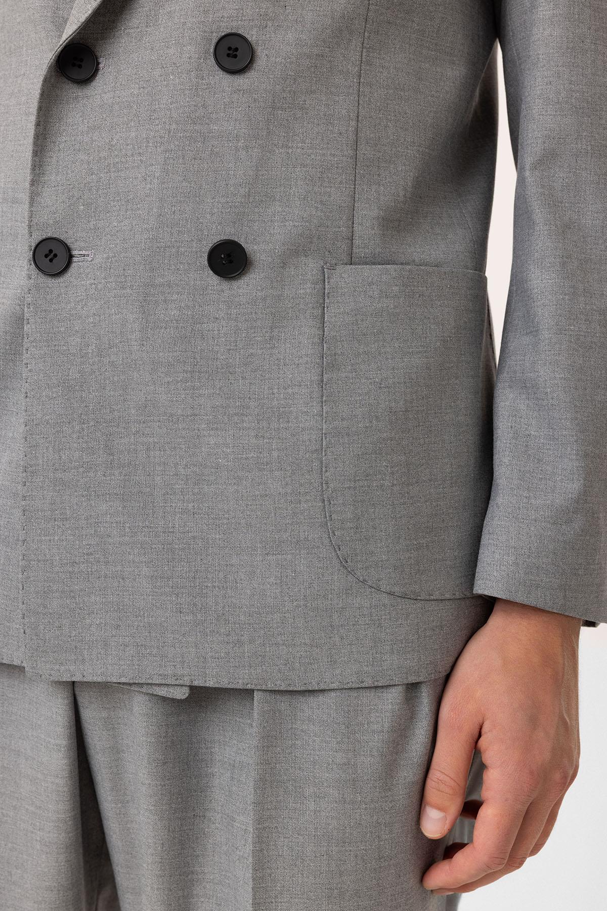 Antioch-Gri Kruvaze Kapama İtalyan Kesim Erkek Takım-Takım Elbise-6-Milagron.com