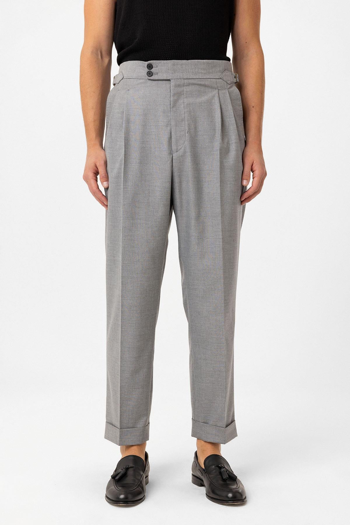 Antioch-Gri Kruvaze Kapama İtalyan Kesim Erkek Takım-Takım Elbise-8-Milagron.com