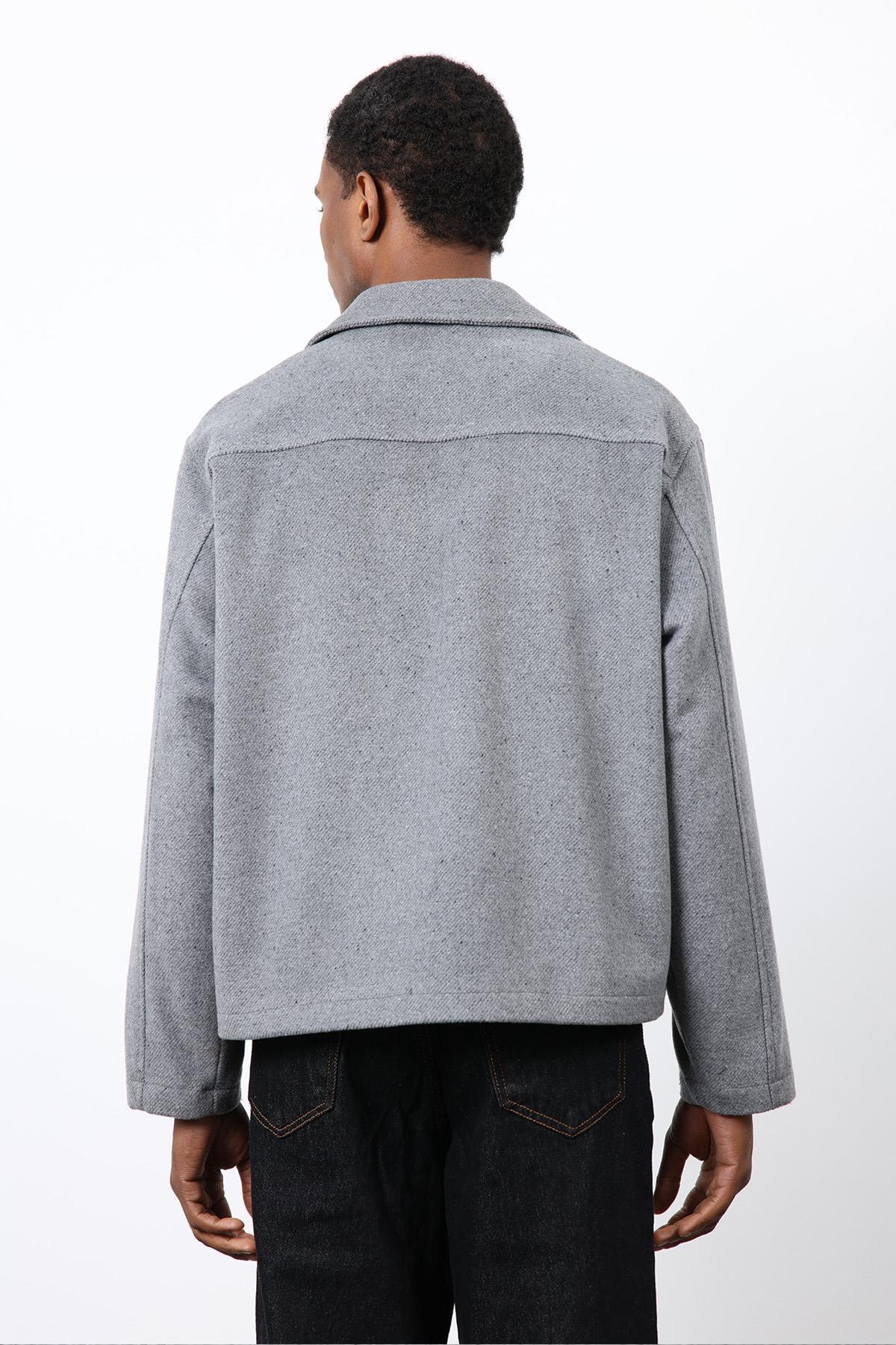 Antioch-Gri Kruvaze Kapama Kısa Erkek Kaban-Kaban-7-Milagron.com