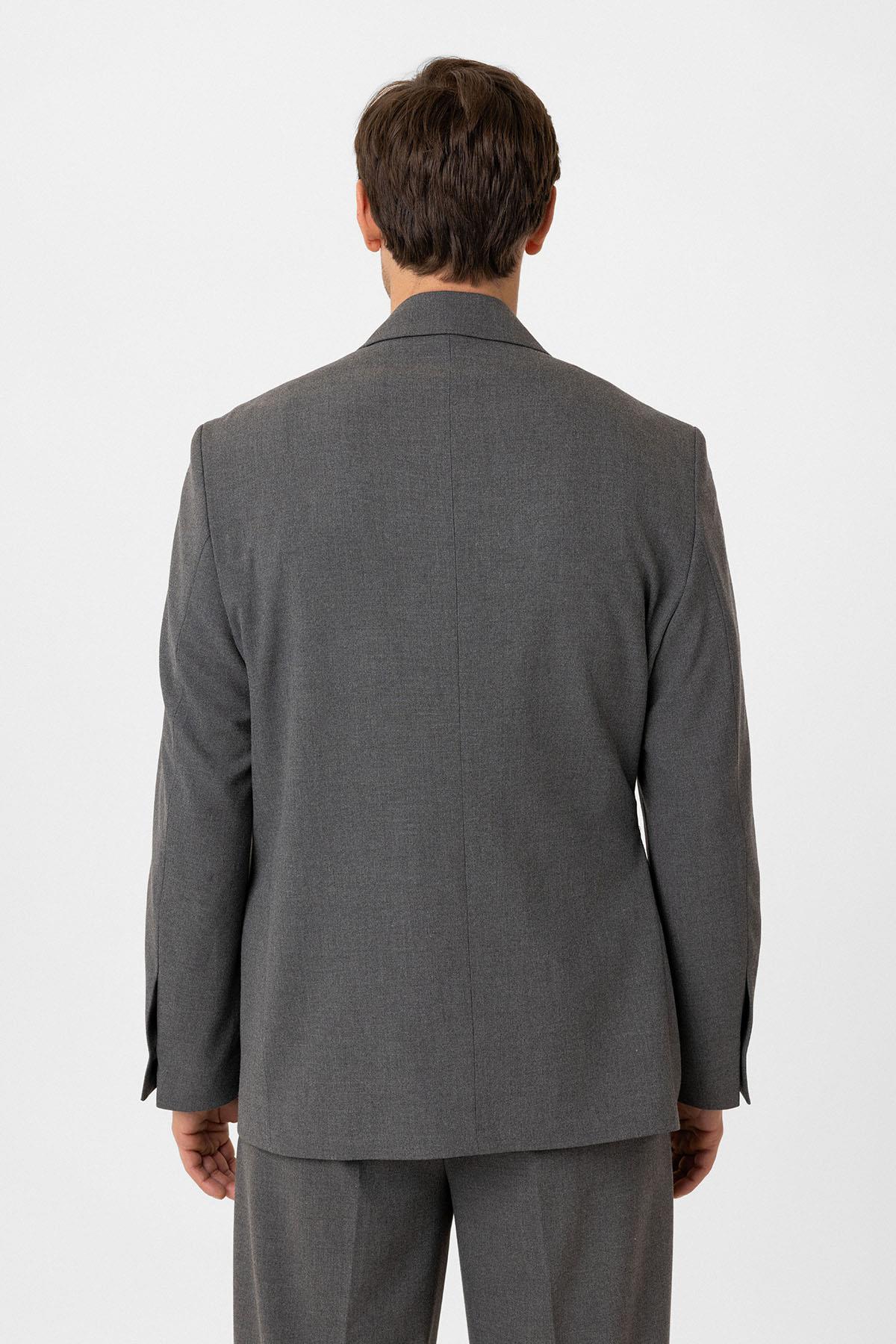 Antioch-Gri Kuşaklı Relax Fit Erkek Blazer Ceket-Blazer Ceket-5-Milagron.com