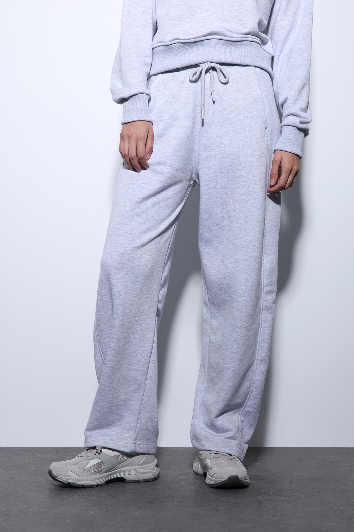 Antioch-Antioch Gri Melanj Basic Düz Paça Kadın Eşofman Altı-Eşofman-2-Milagron.com