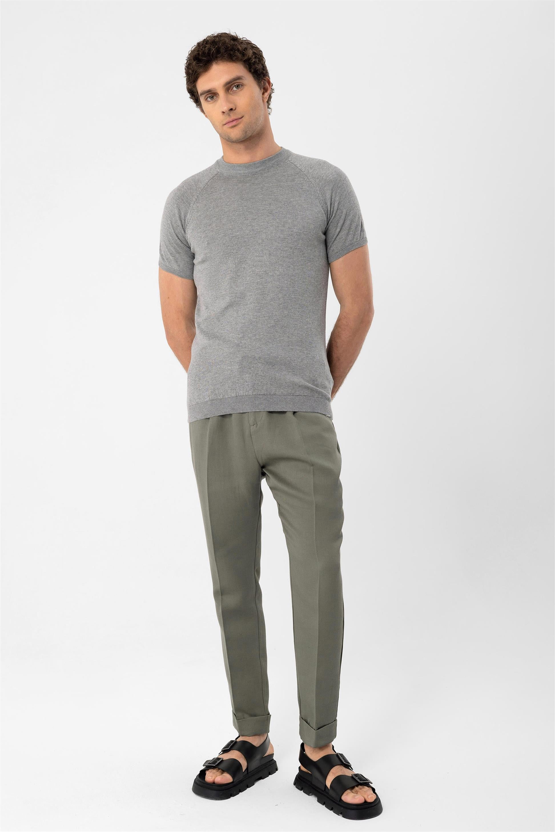 Antioch-Gri Melanj Bisiklet Yaka Triko T Shirt-Kazak & Triko-2-Milagron.com