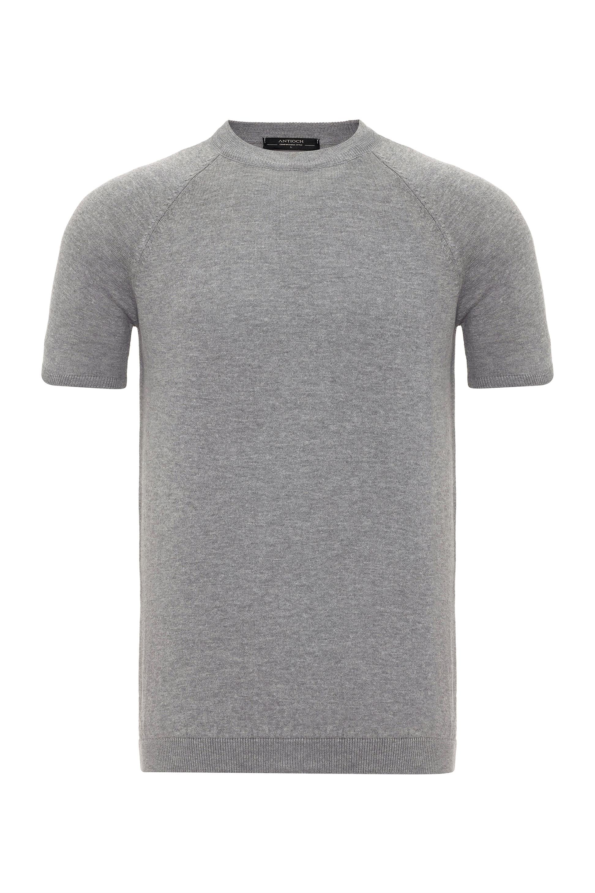 Antioch-Gri Melanj Bisiklet Yaka Triko T Shirt-Kazak & Triko-6-Milagron.com