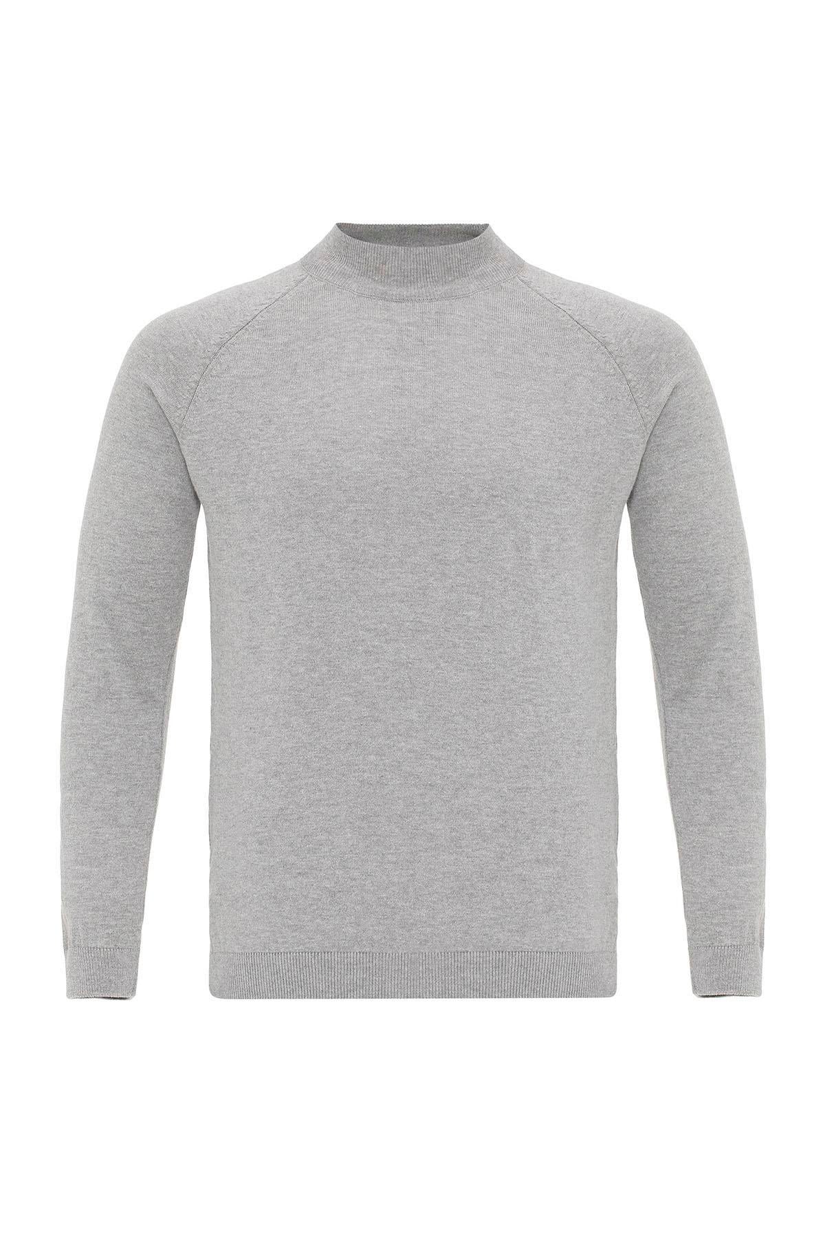 Antioch-Gri Melanj Yarım Boğazlı Erkek Triko-Kazak & Triko-6-Milagron.com