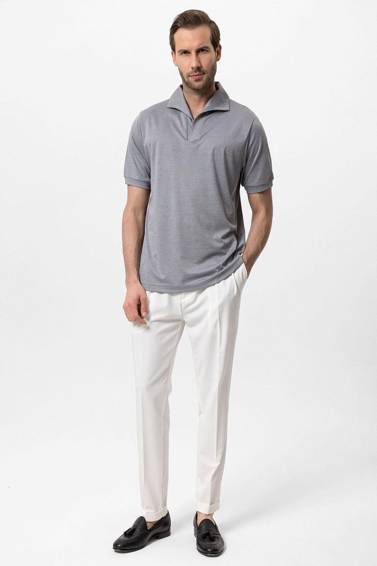 Antioch-Gri Regular Fit Apaş Yaka Erkek T Shirt-T-Shirts-2-Milagron.com