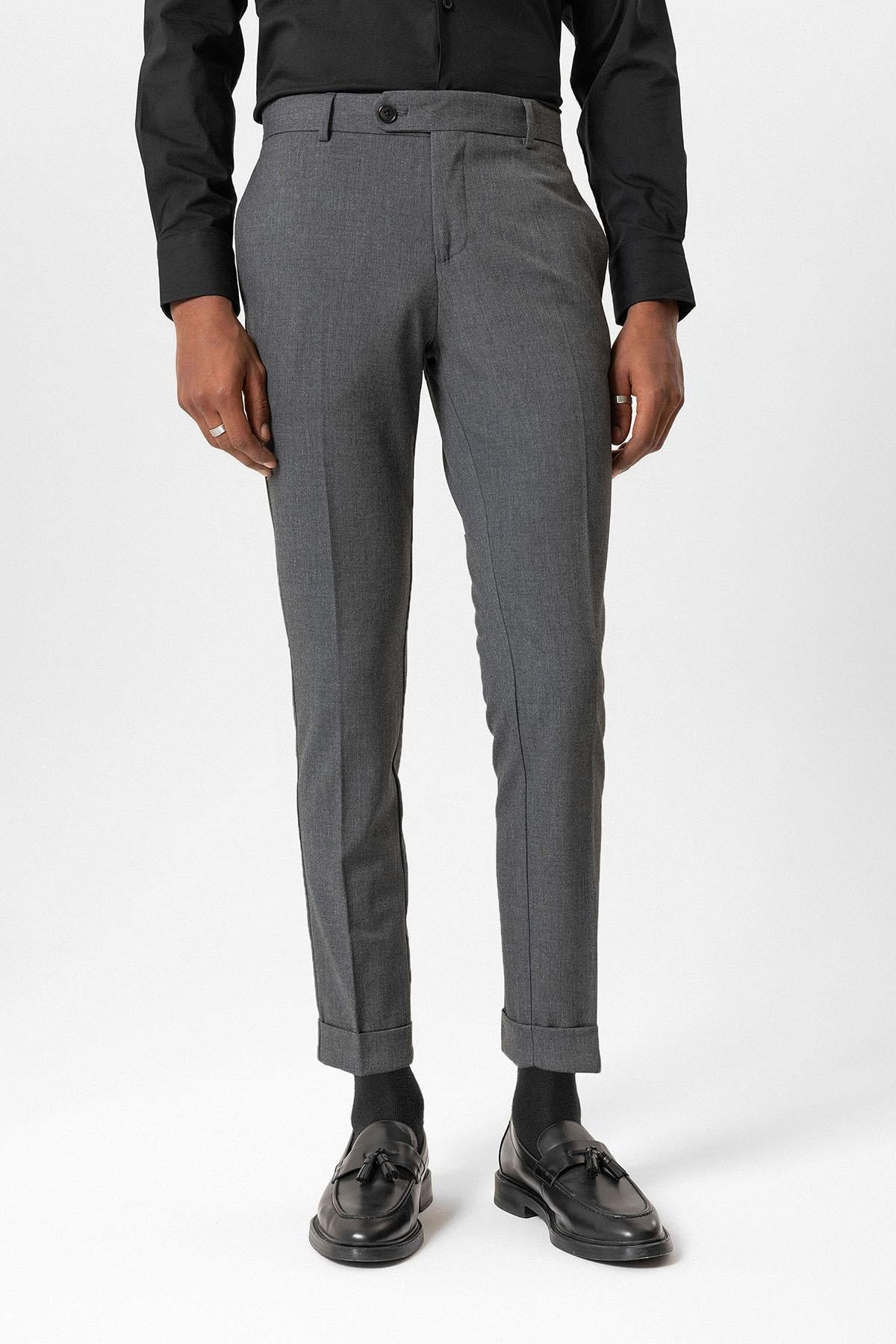 Antioch Gri Regular Fit Duble Paça Erkek Pantolon