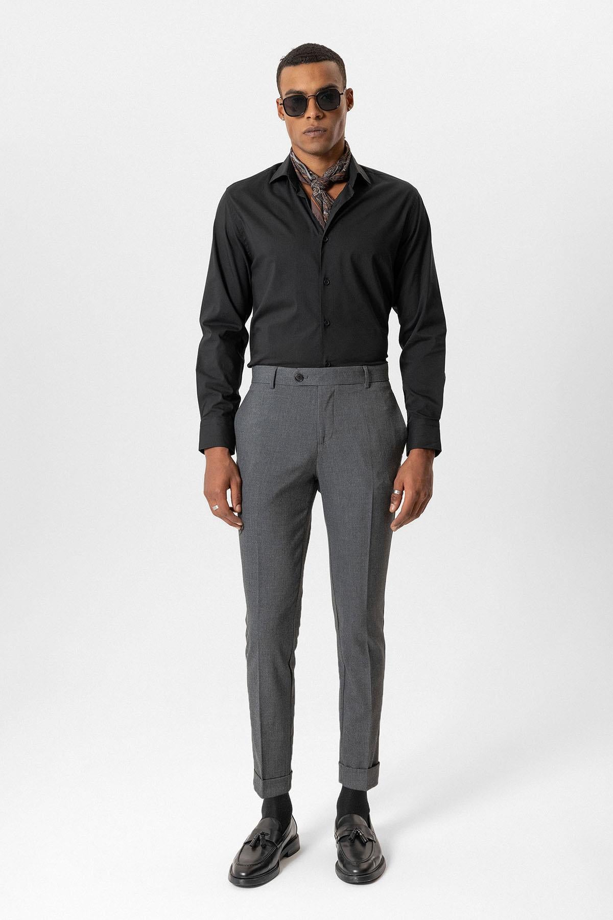 Antioch-Gri Regular Fit Duble Paça Erkek Pantolon-Kumaş Pantolon-2-Milagron.com