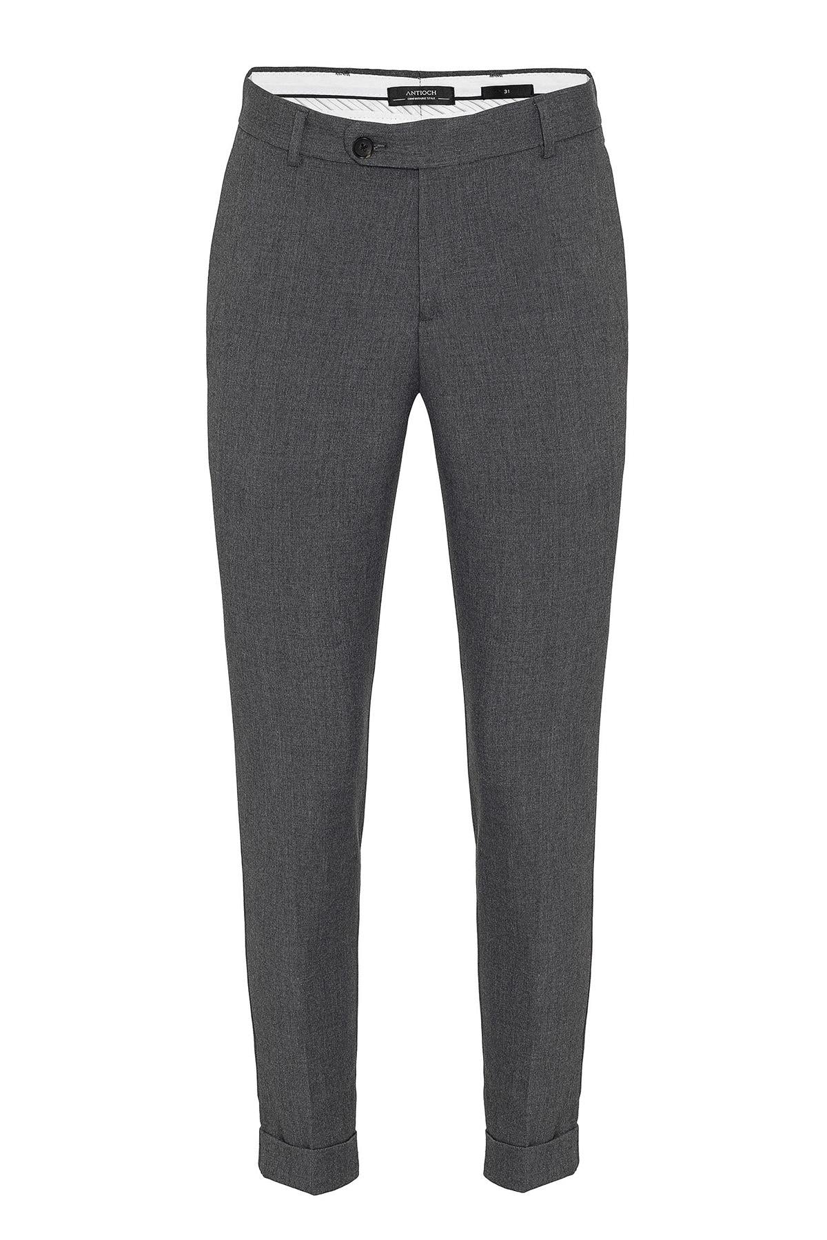 Antioch Gri Regular Fit Duble Paça Erkek Pantolon