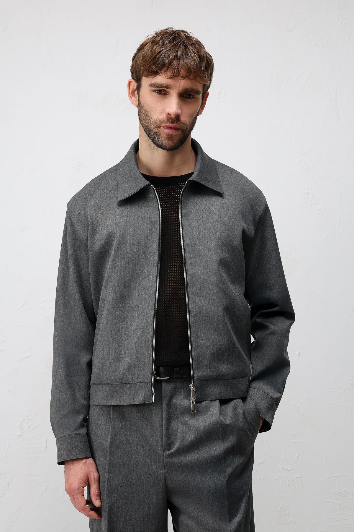 Antioch Gri Relaxed Fit Fermuarlı Erkek Mont
