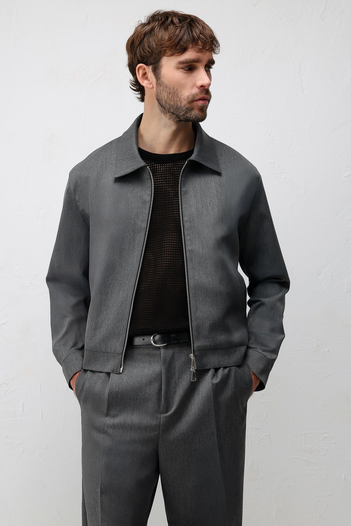 Antioch Gri Relaxed Fit Fermuarlı Erkek Mont