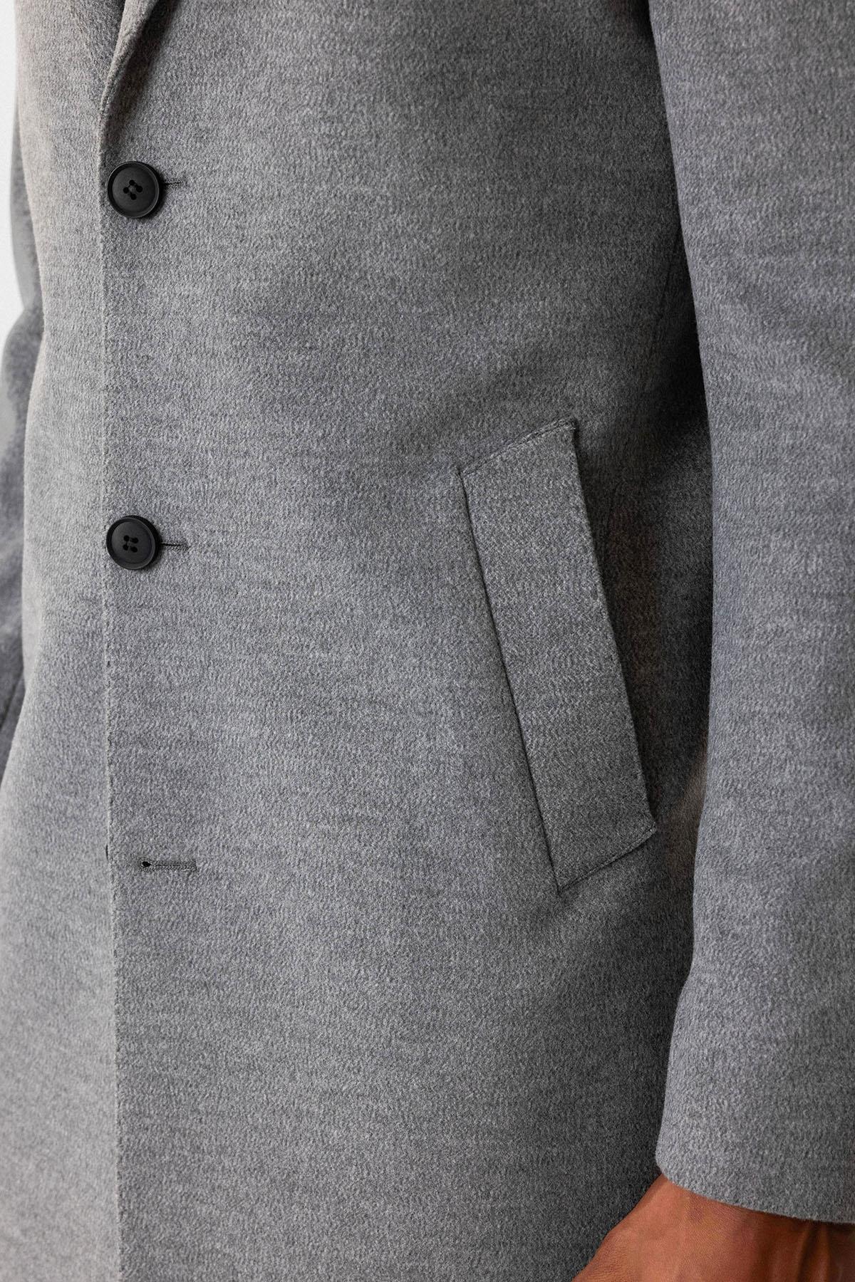 Antioch-Gri Slim Fit Ceket Yaka Erkek Kaban-Kaban-4-Milagron.com