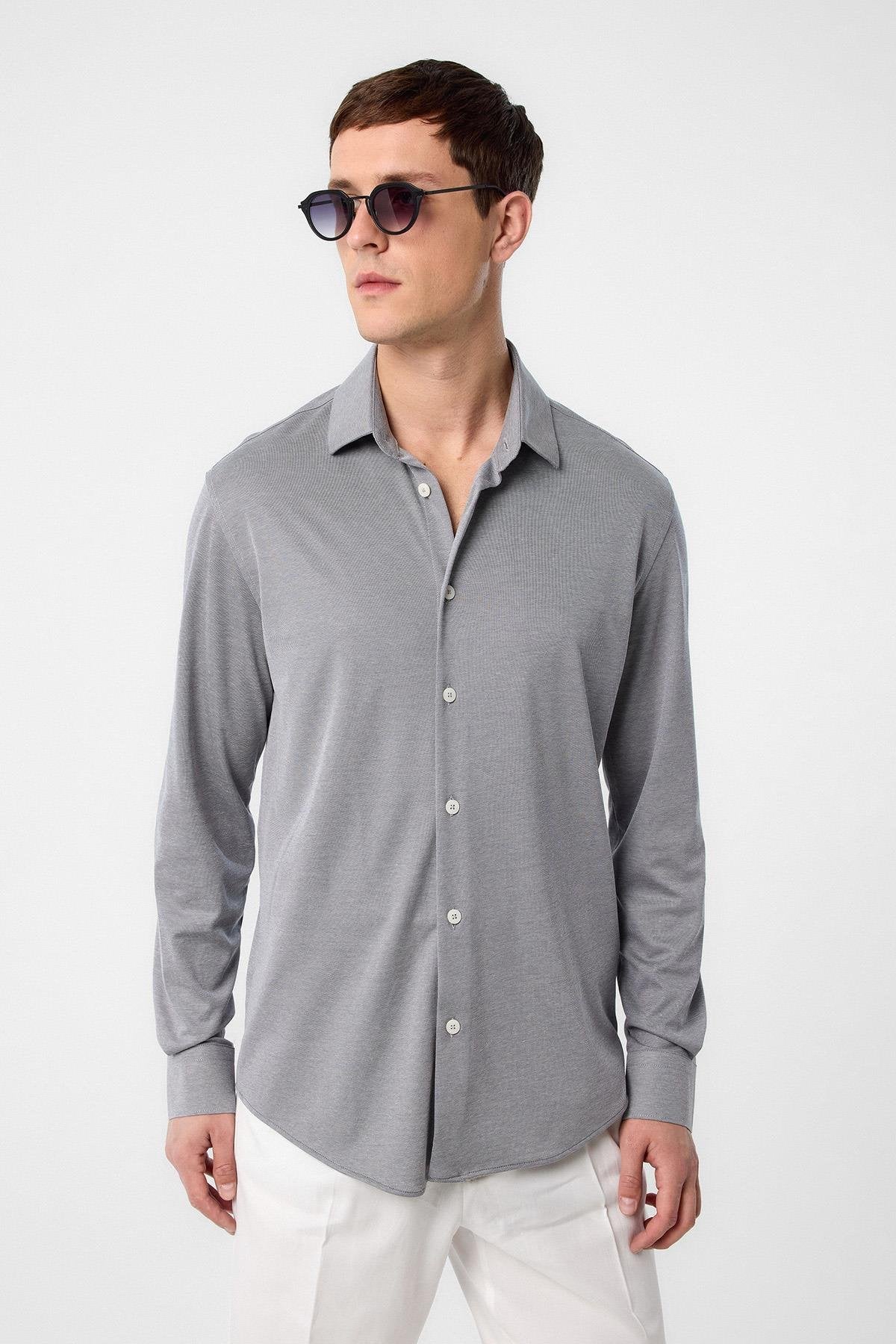 Antioch-Antioch Gri Slim Fit Erkek Gömlek-Gömlek-5-Milagron.com