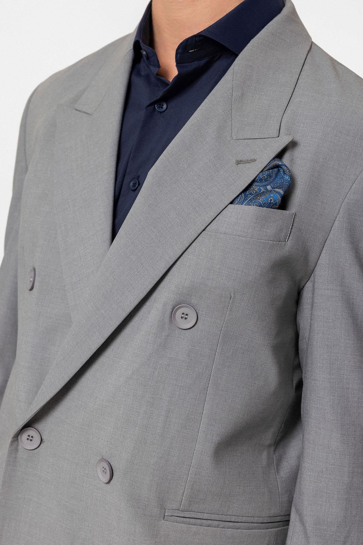 Antioch-Gri Tek Düğme Kruvaze Erkek Blazer Ceket-Ceket-4-Milagron.com