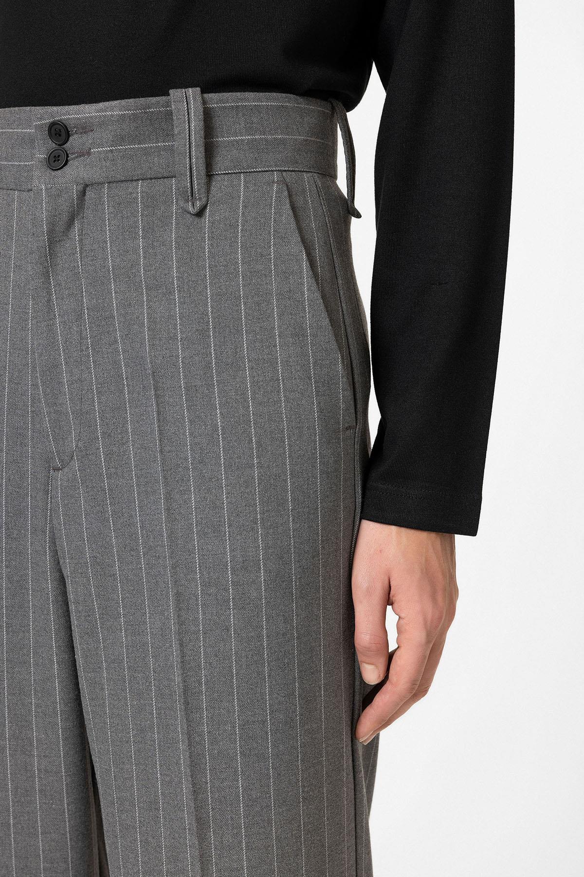 Antioch-Gri Yüksek Bel Çizgili Relaxed Fit Erkek Pantolon-Kumaş Pantolon-5-Milagron.com