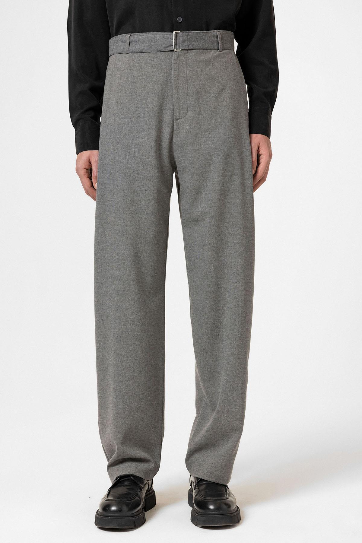 Antioch-Gri Yüksek Bel Kemerli Erkek Pantolon-Kumaş Pantolon-1-Milagron.com