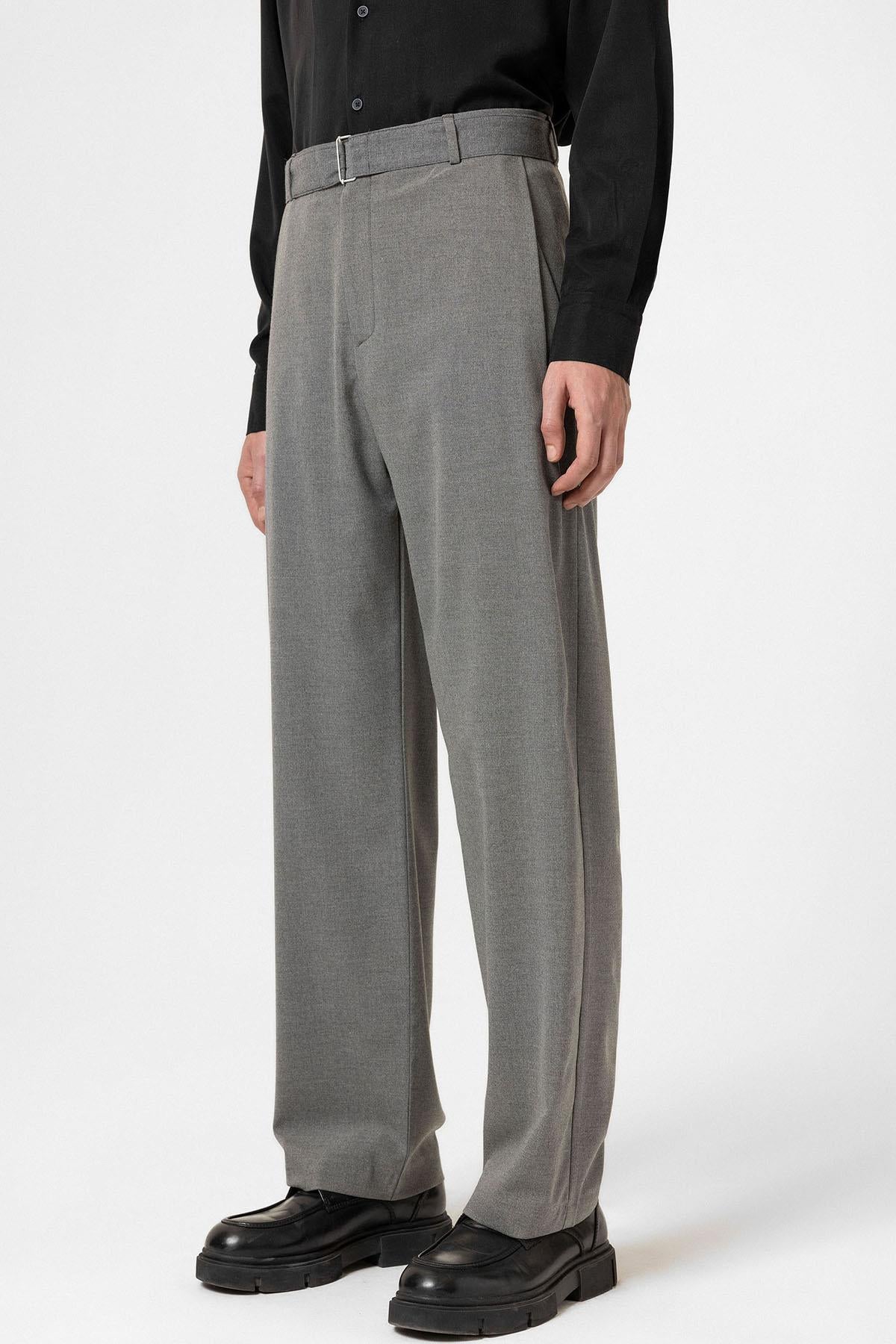 Antioch-Gri Yüksek Bel Kemerli Erkek Pantolon-Kumaş Pantolon-3-Milagron.com