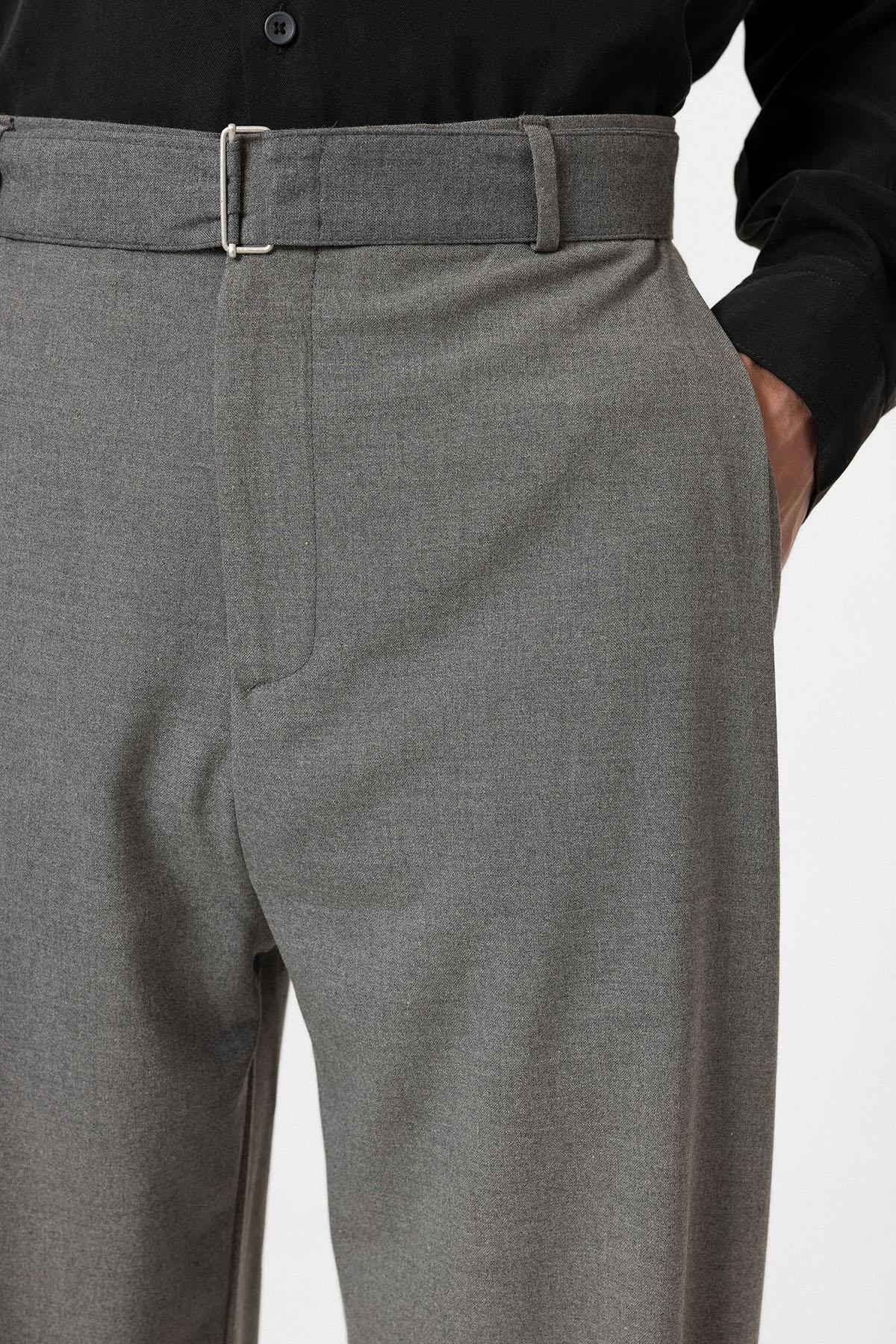 Antioch-Gri Yüksek Bel Kemerli Erkek Pantolon-Kumaş Pantolon-5-Milagron.com