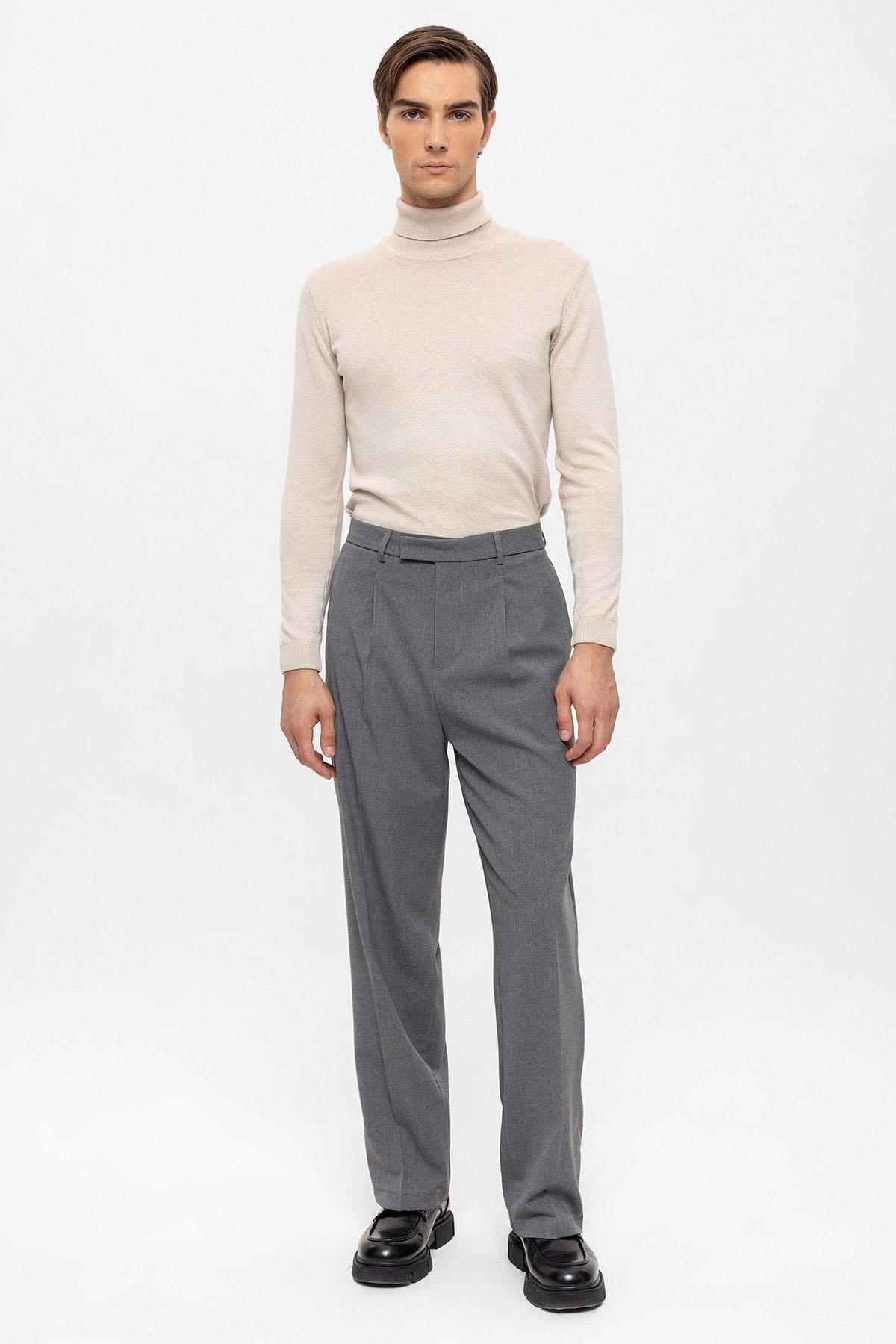 Antioch-Gri Yüksek Bel Paça Fermuarlı Erkek Pantolon-Pantolon-6-Milagron.com