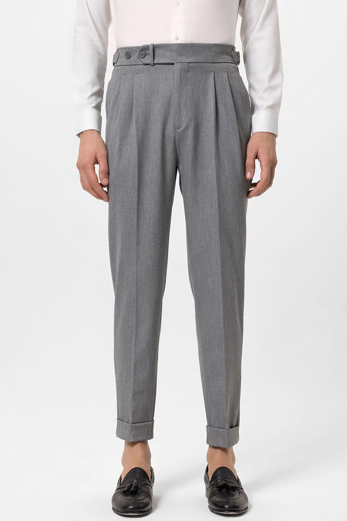 Antioch-Gri Yüksek Bel Pileli Carrot Fit Erkek Pantolon-Pantolon-1-Milagron.com