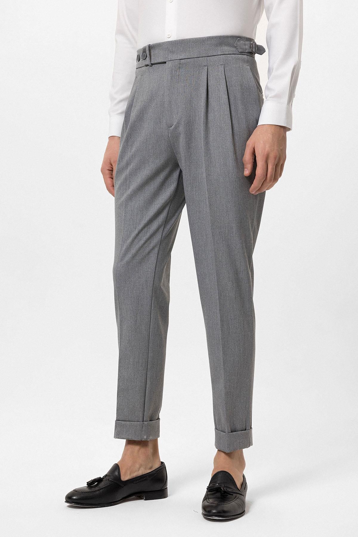 Antioch-Gri Yüksek Bel Pileli Carrot Fit Erkek Pantolon-Pantolon-2-Milagron.com