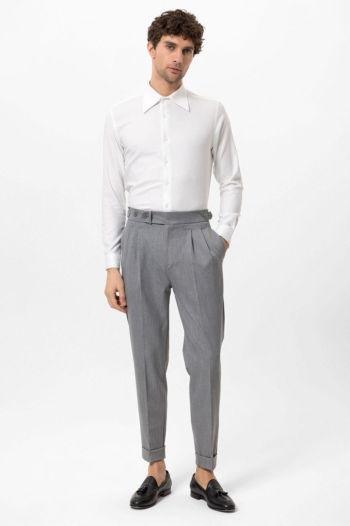 Antioch-Gri Yüksek Bel Pileli Carrot Fit Erkek Pantolon-Pantolon-3-Milagron.com