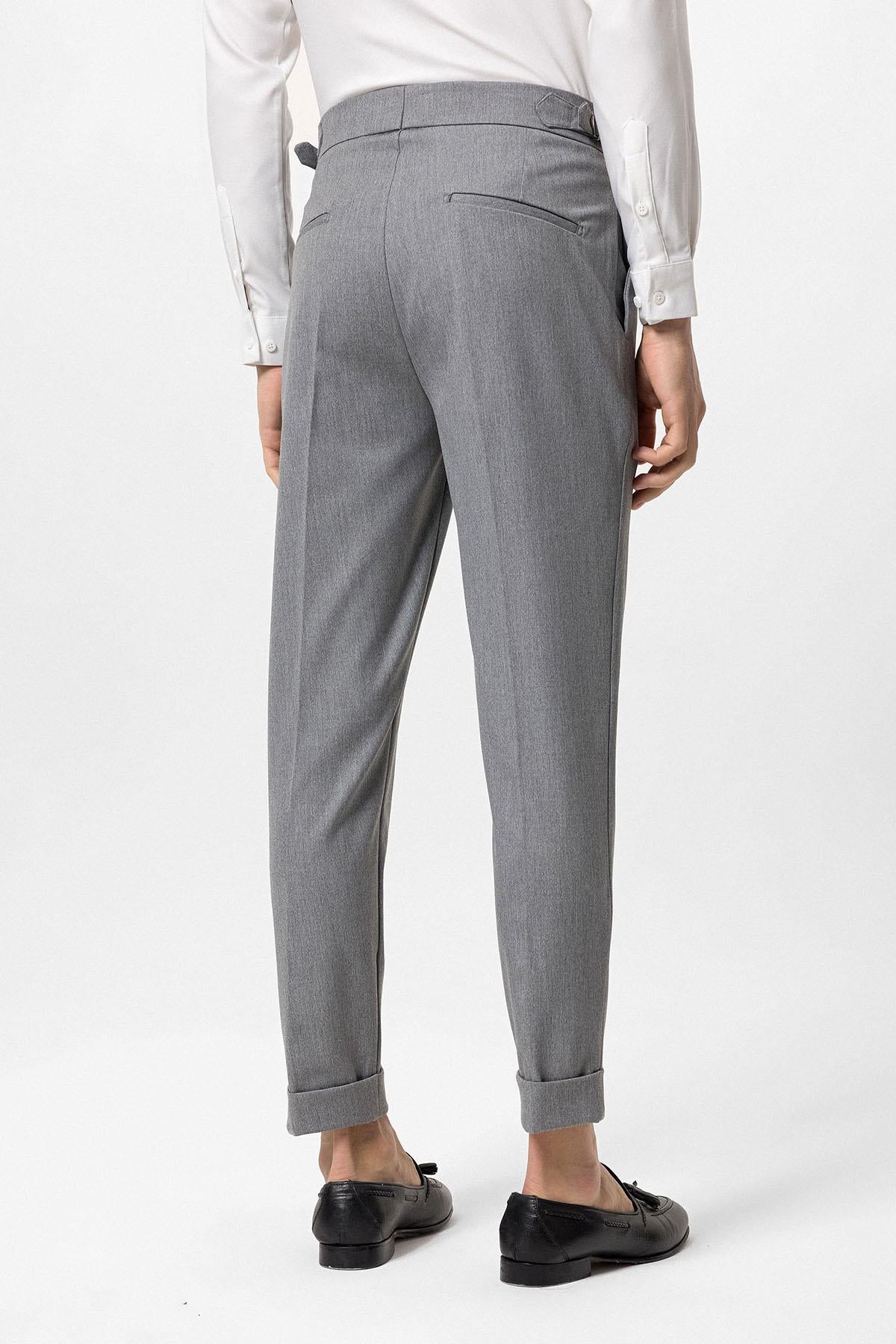 Antioch-Gri Yüksek Bel Pileli Carrot Fit Erkek Pantolon-Pantolon-5-Milagron.com