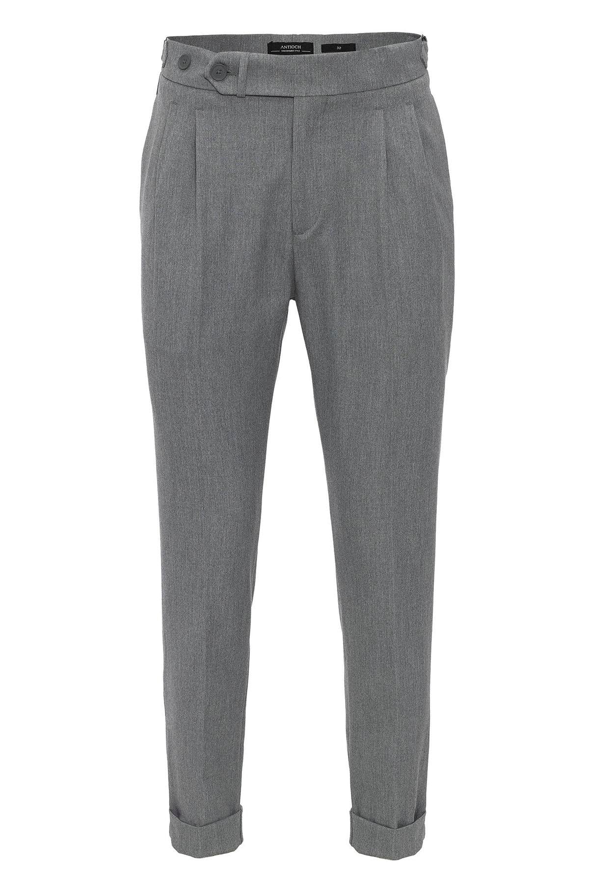 Antioch-Gri Yüksek Bel Pileli Carrot Fit Erkek Pantolon-Pantolon-6-Milagron.com