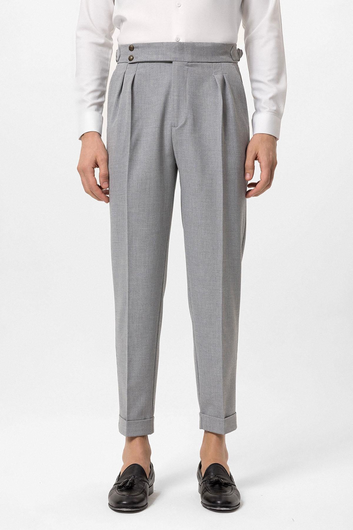 Antioch-Gri Yüksek Bel Yandan Tokalı Pileli Kumaş Pantolon-Pantolon-2-Milagron.com