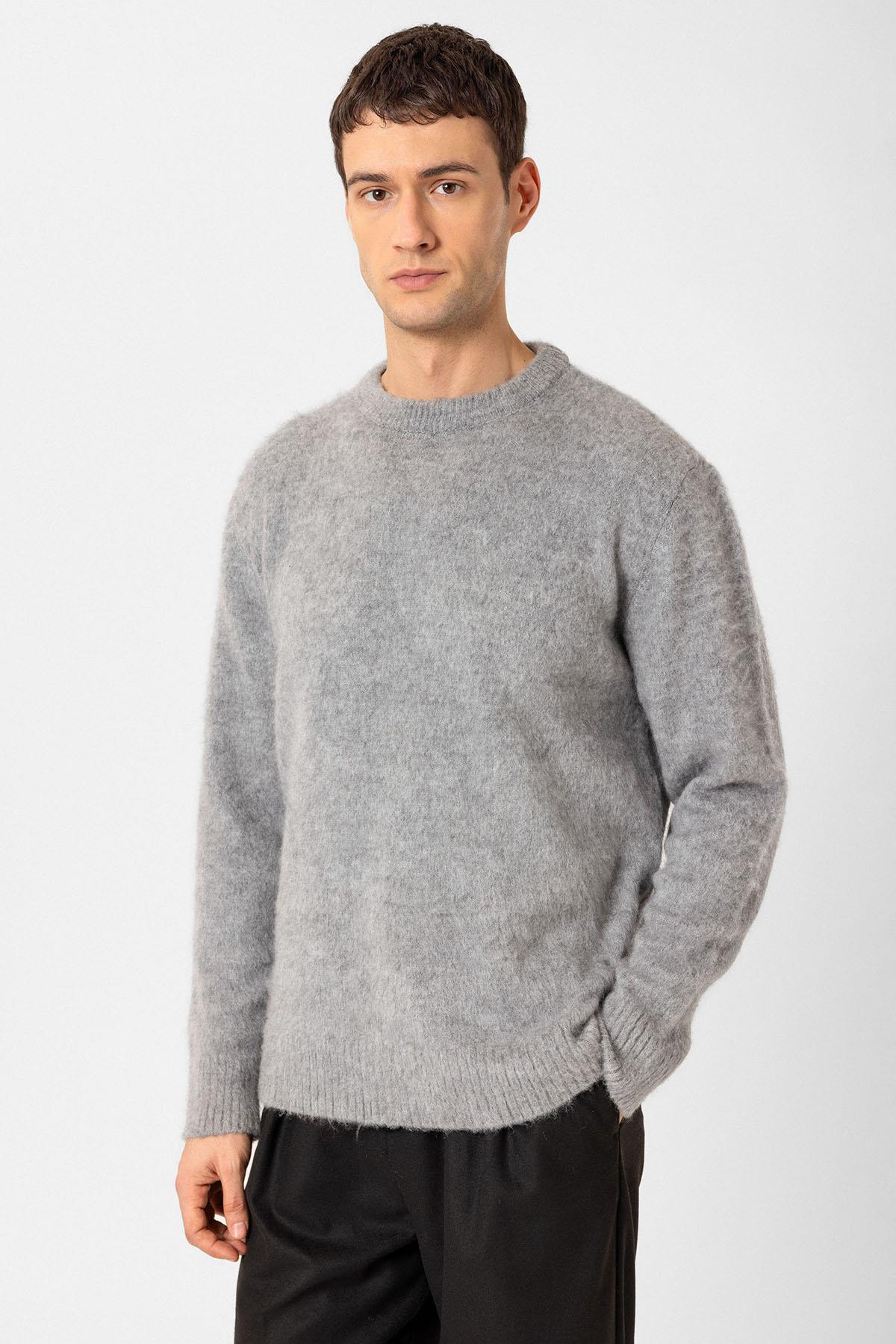 Antioch-Gri Yumuşak Dokulu Erkek Kazak-Kazak & Triko-1-Milagron.com