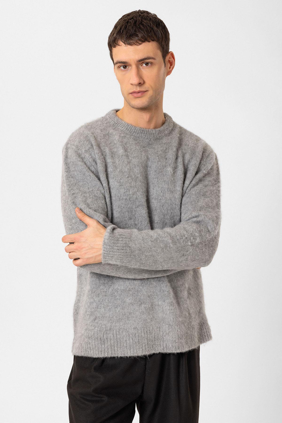 Antioch-Gri Yumuşak Dokulu Erkek Kazak-Kazak & Triko-3-Milagron.com