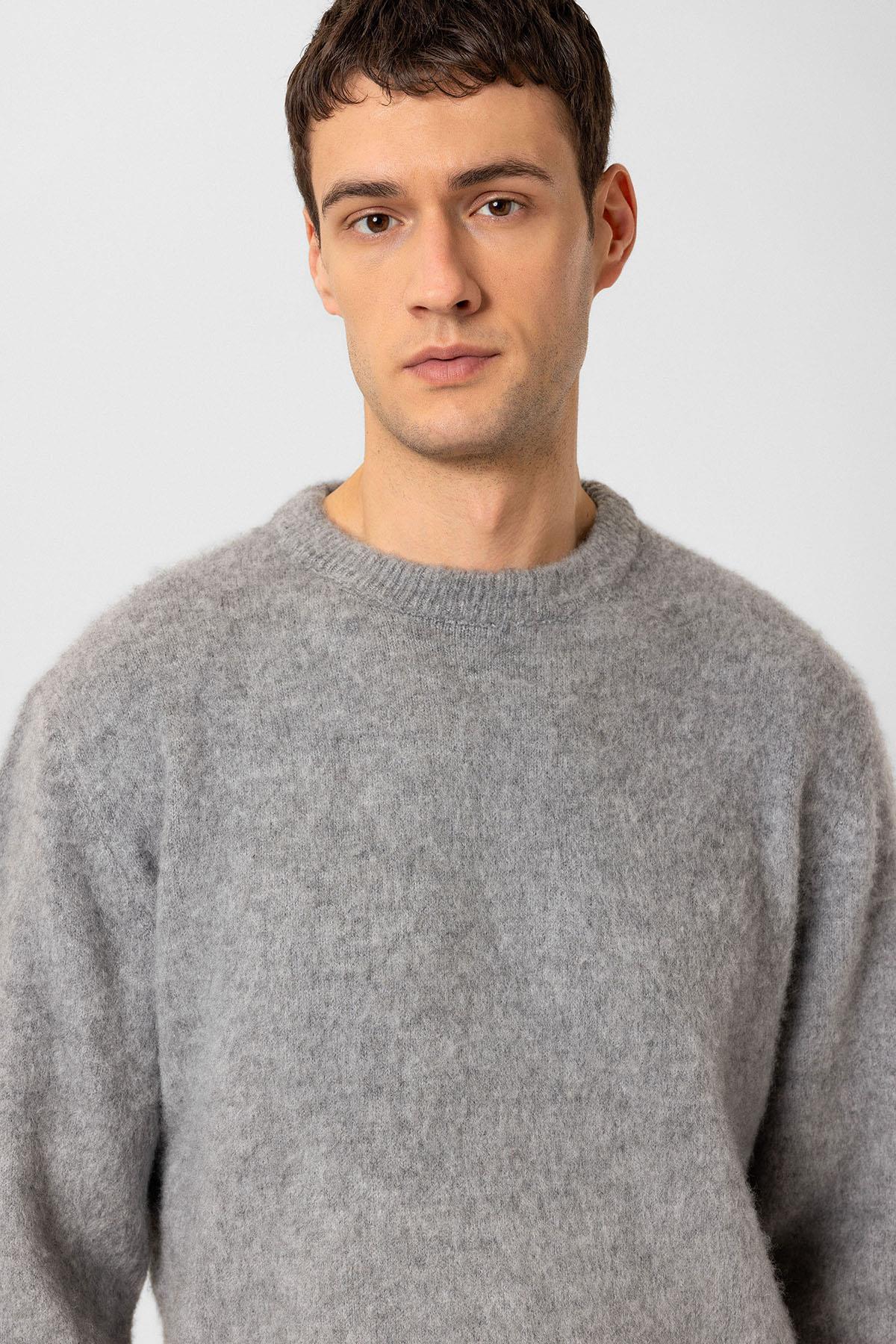 Antioch-Gri Yumuşak Dokulu Erkek Kazak-Kazak & Triko-4-Milagron.com