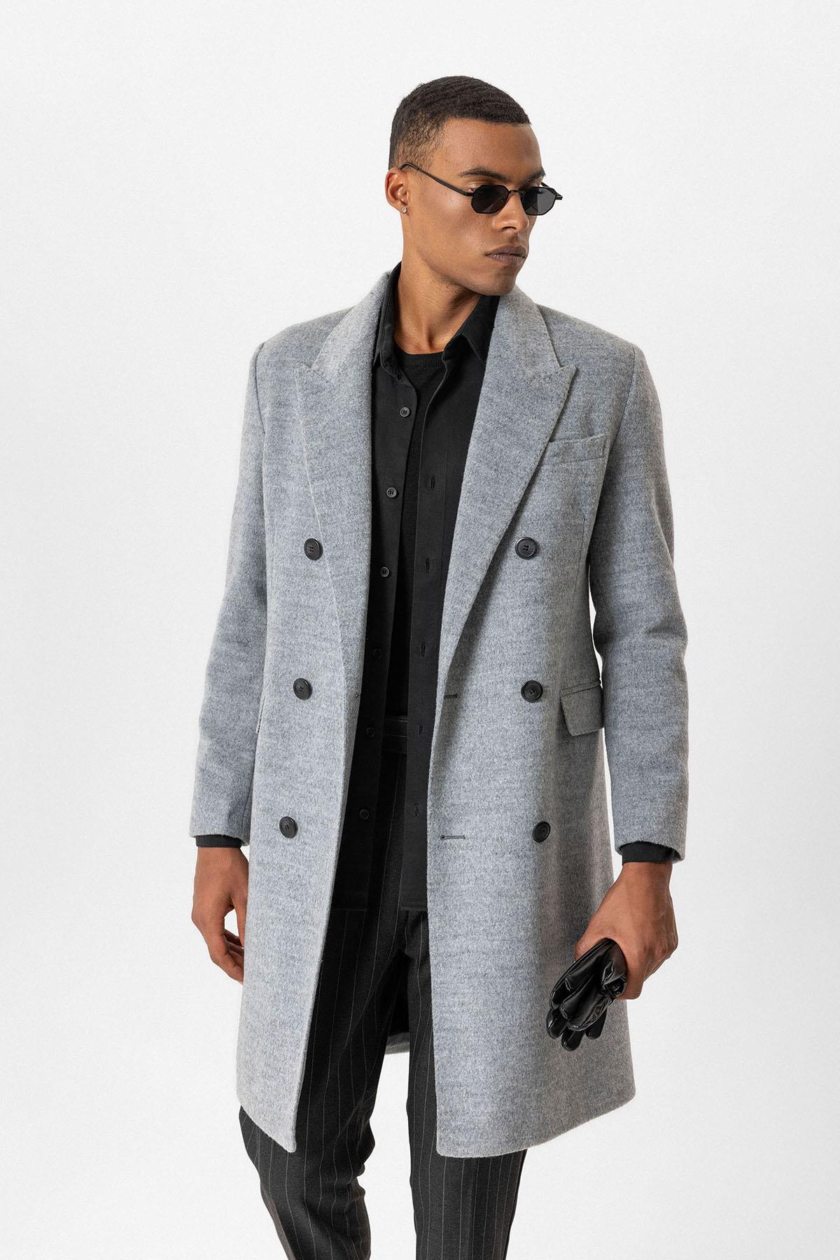 Antioch-Gri Yün Karışımlı Kruvaze Erkek Kaban-Kaban-1-Milagron.com