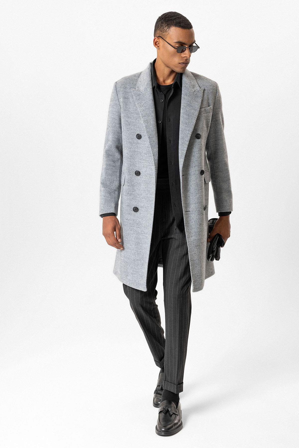 Antioch-Gri Yün Karışımlı Kruvaze Erkek Kaban-Kaban-3-Milagron.com