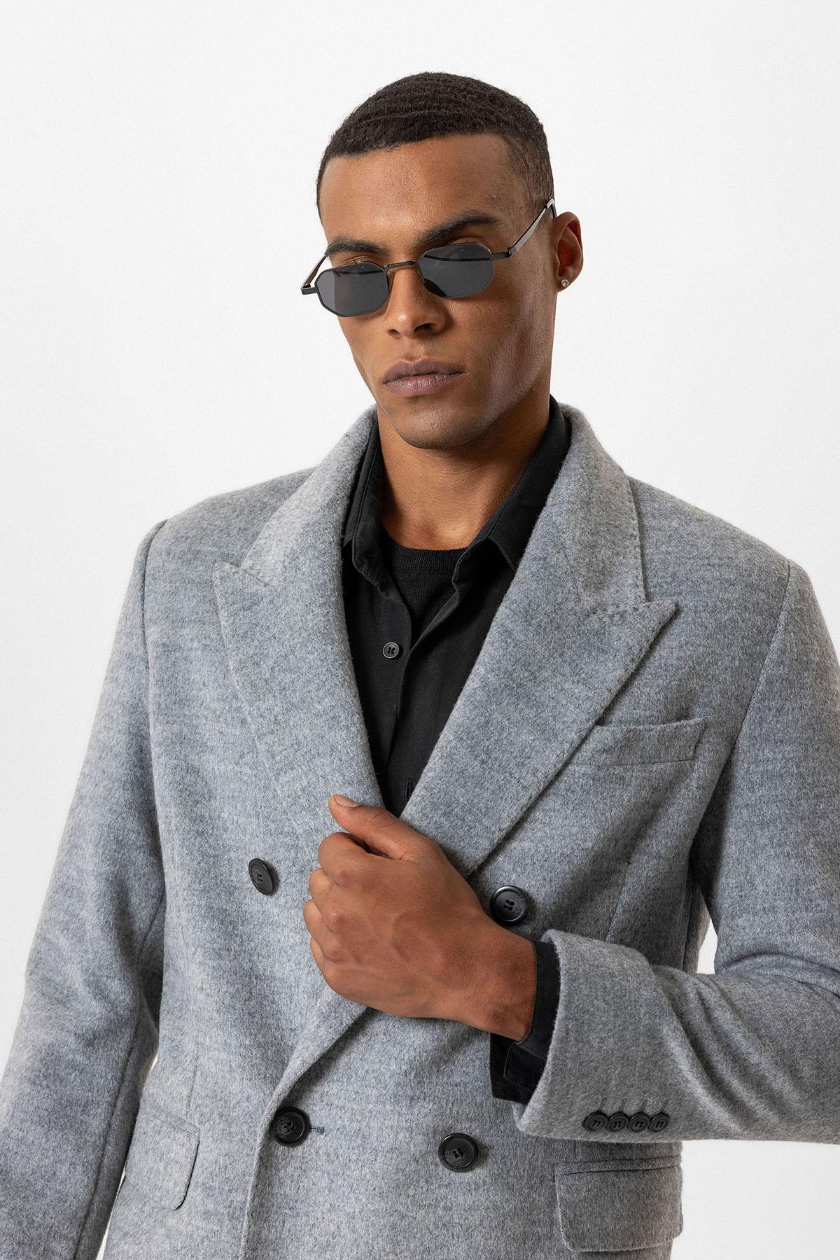 Antioch-Gri Yün Karışımlı Kruvaze Erkek Kaban-Kaban-4-Milagron.com