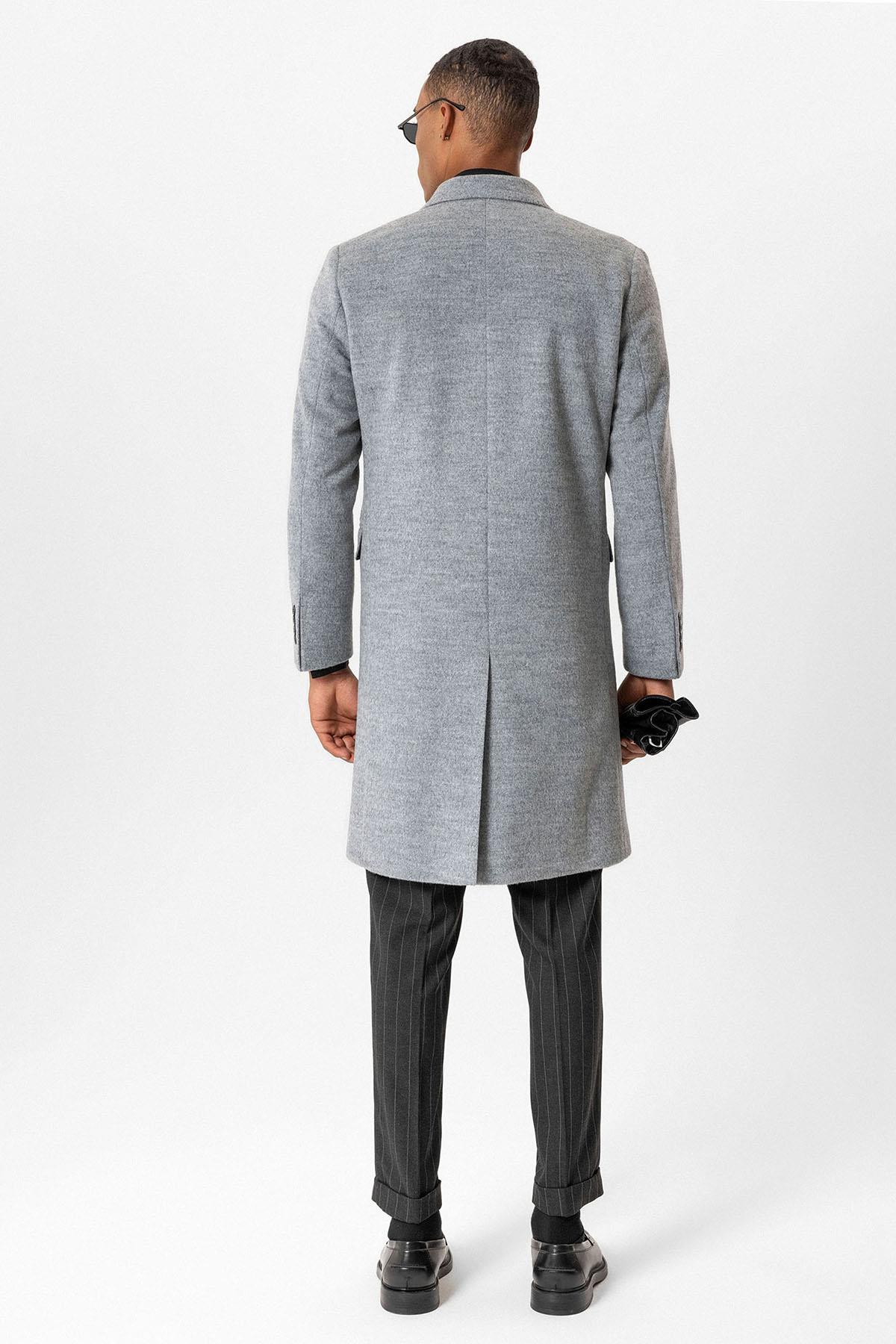 Antioch-Gri Yün Karışımlı Kruvaze Erkek Kaban-Kaban-5-Milagron.com