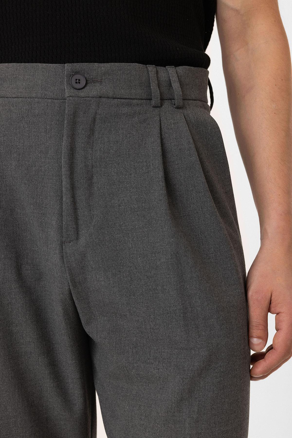 Antioch-Gri çift Pileli Baggy Fit Erkek Pantolon-Kumaş Pantolon-4-Milagron.com