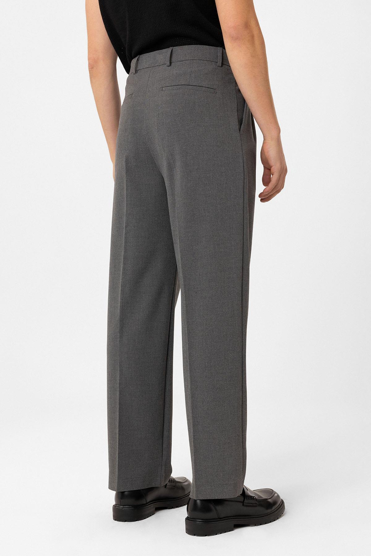 Antioch-Gri çift Pileli Baggy Fit Erkek Pantolon-Kumaş Pantolon-6-Milagron.com