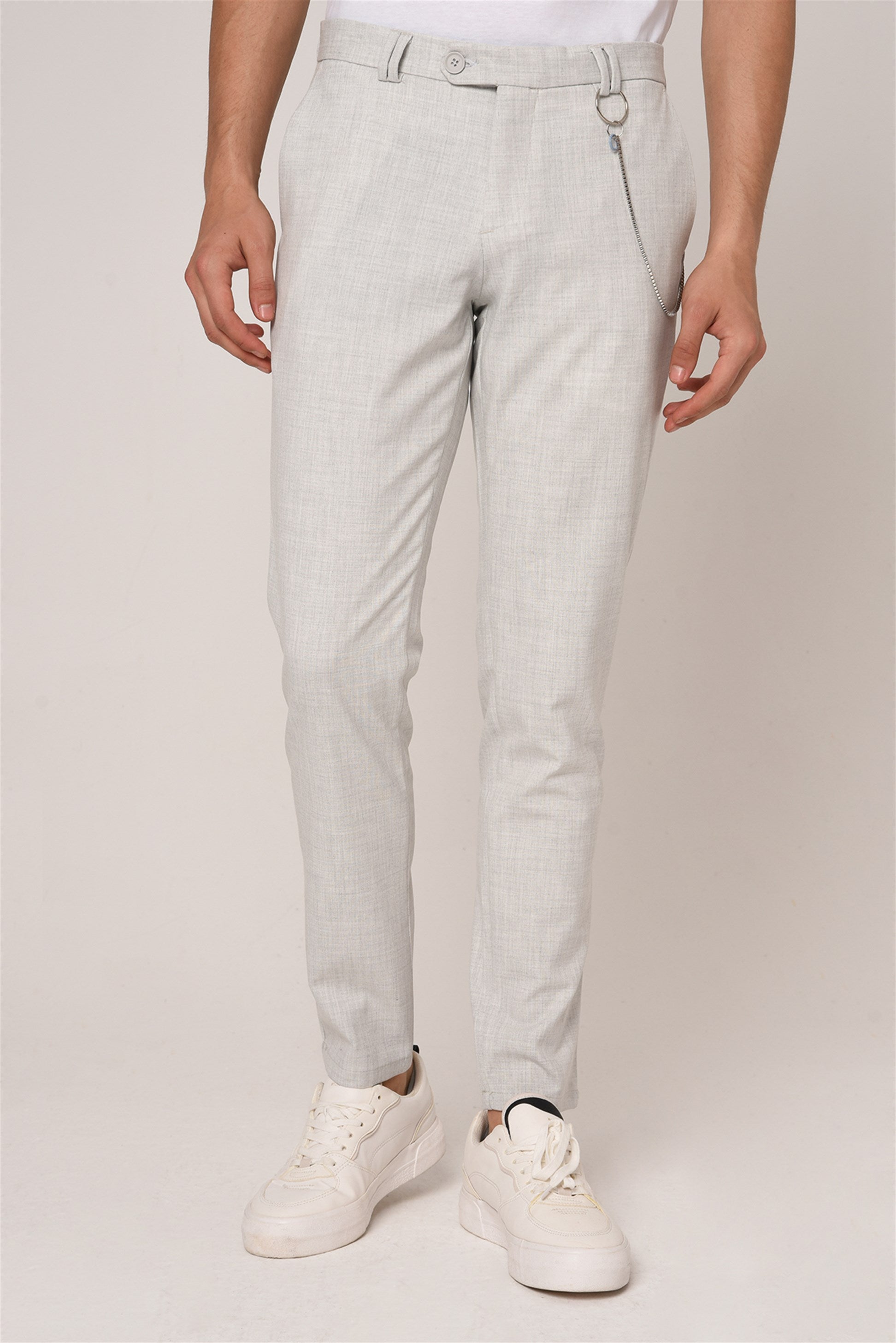 Antioch-Gümüş Gri Erkek Slim Fit Düz Aksesuarlı Kumaş Pantolon-Kumaş Pantolon-2-Milagron.com