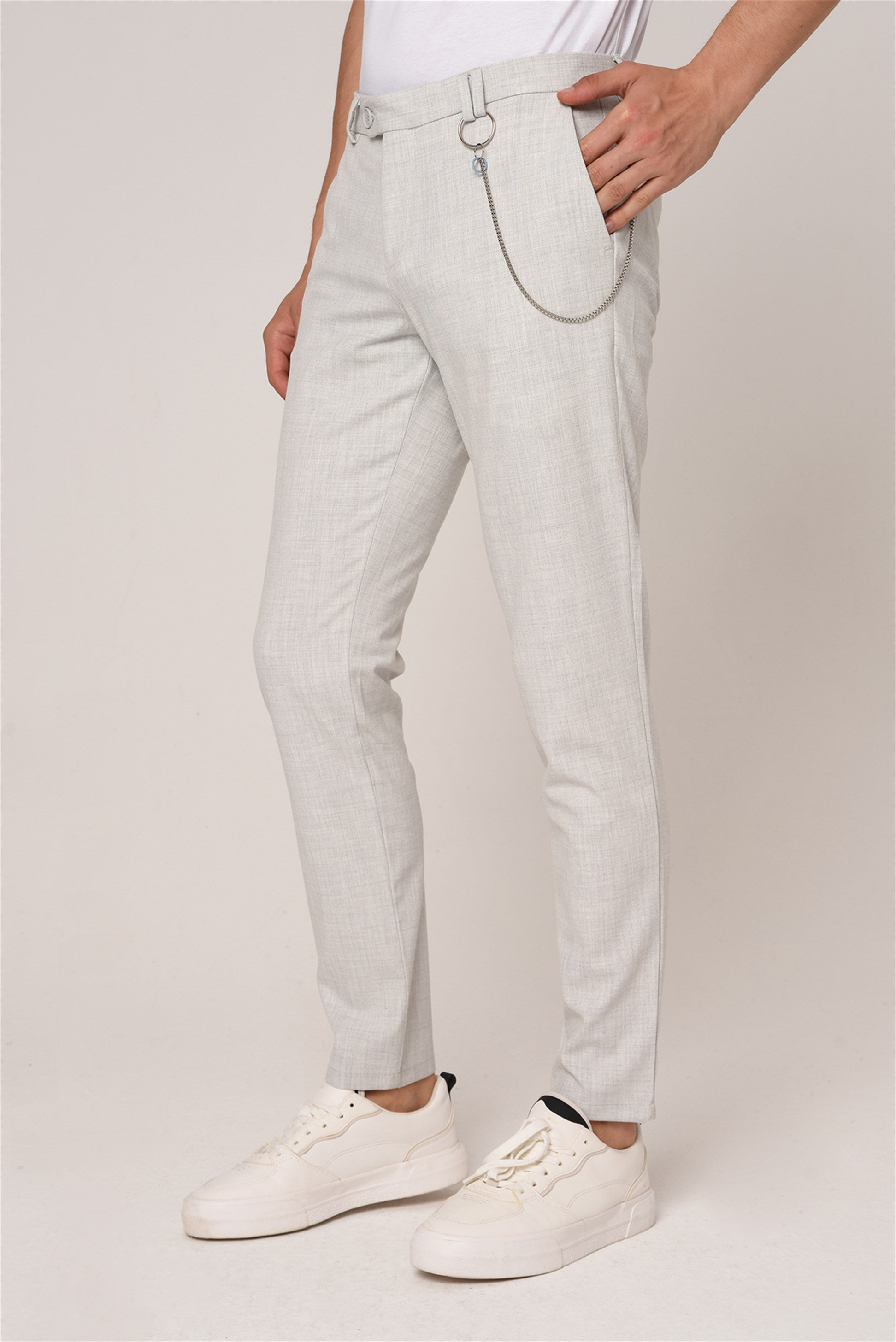 Antioch-Gümüş Gri Erkek Slim Fit Düz Aksesuarlı Kumaş Pantolon-Kumaş Pantolon-3-Milagron.com