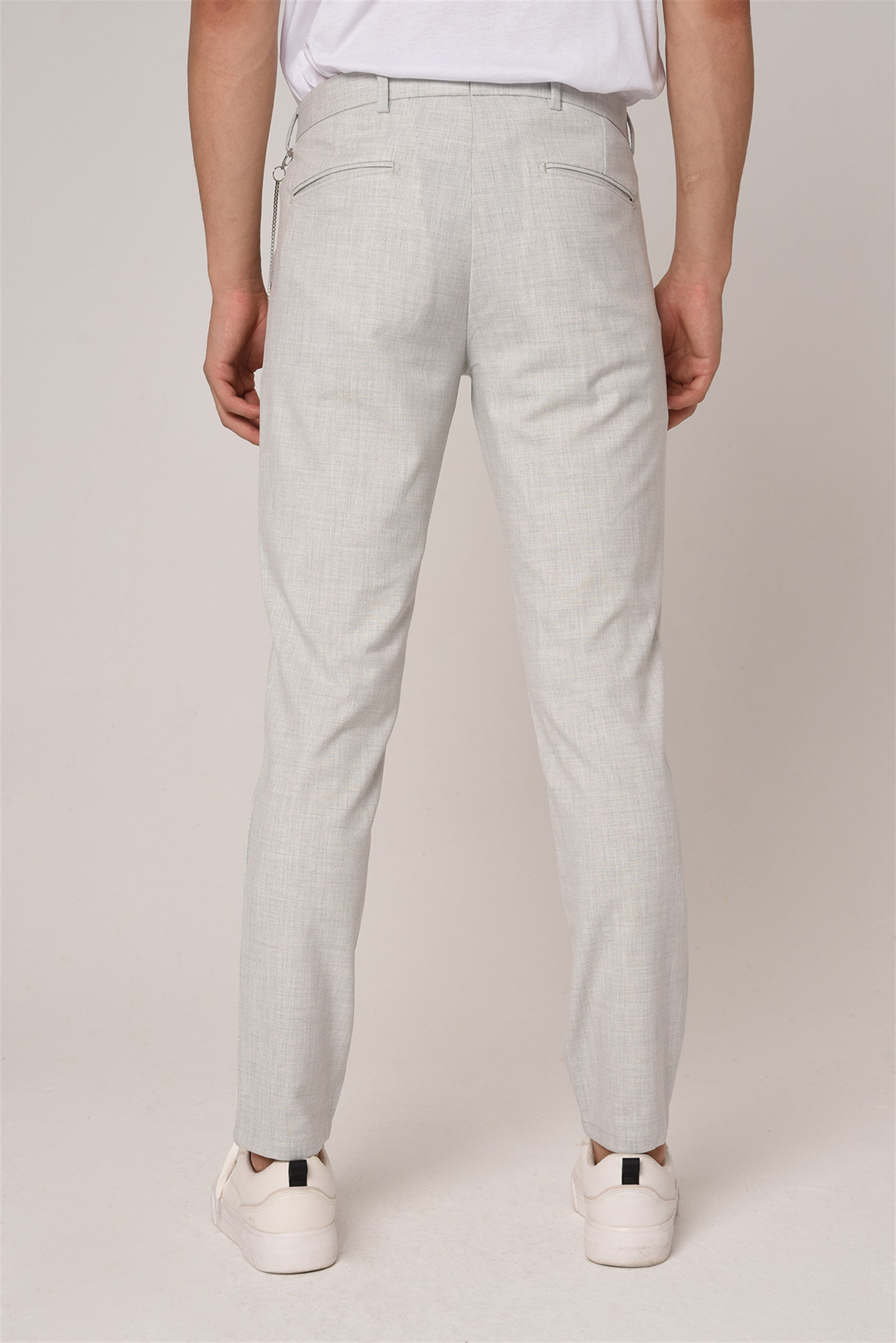 Antioch-Gümüş Gri Erkek Slim Fit Düz Aksesuarlı Kumaş Pantolon-Kumaş Pantolon-4-Milagron.com