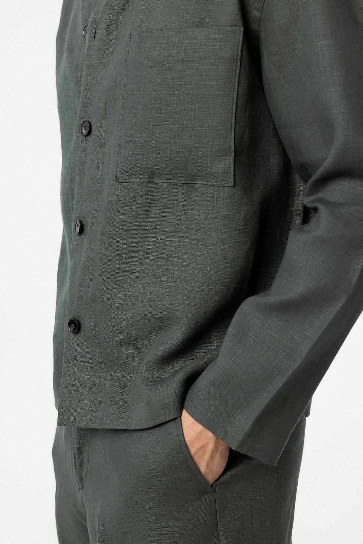 Antioch-Haki 100% Keten Relax Fit Erkek İnce Ceket-Ceket-4-Milagron.com