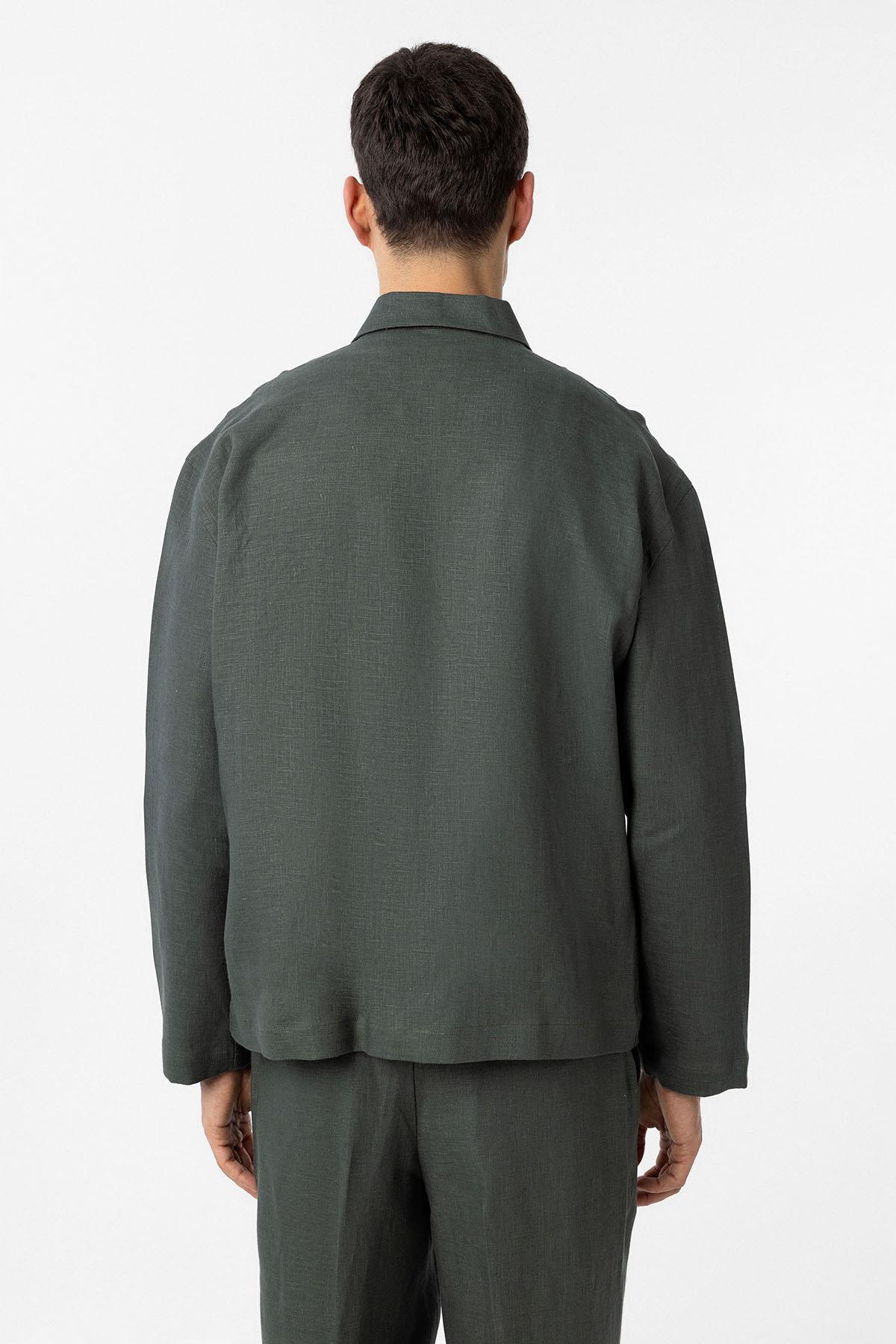 Antioch-Haki 100% Keten Relax Fit Erkek İnce Ceket-Ceket-5-Milagron.com