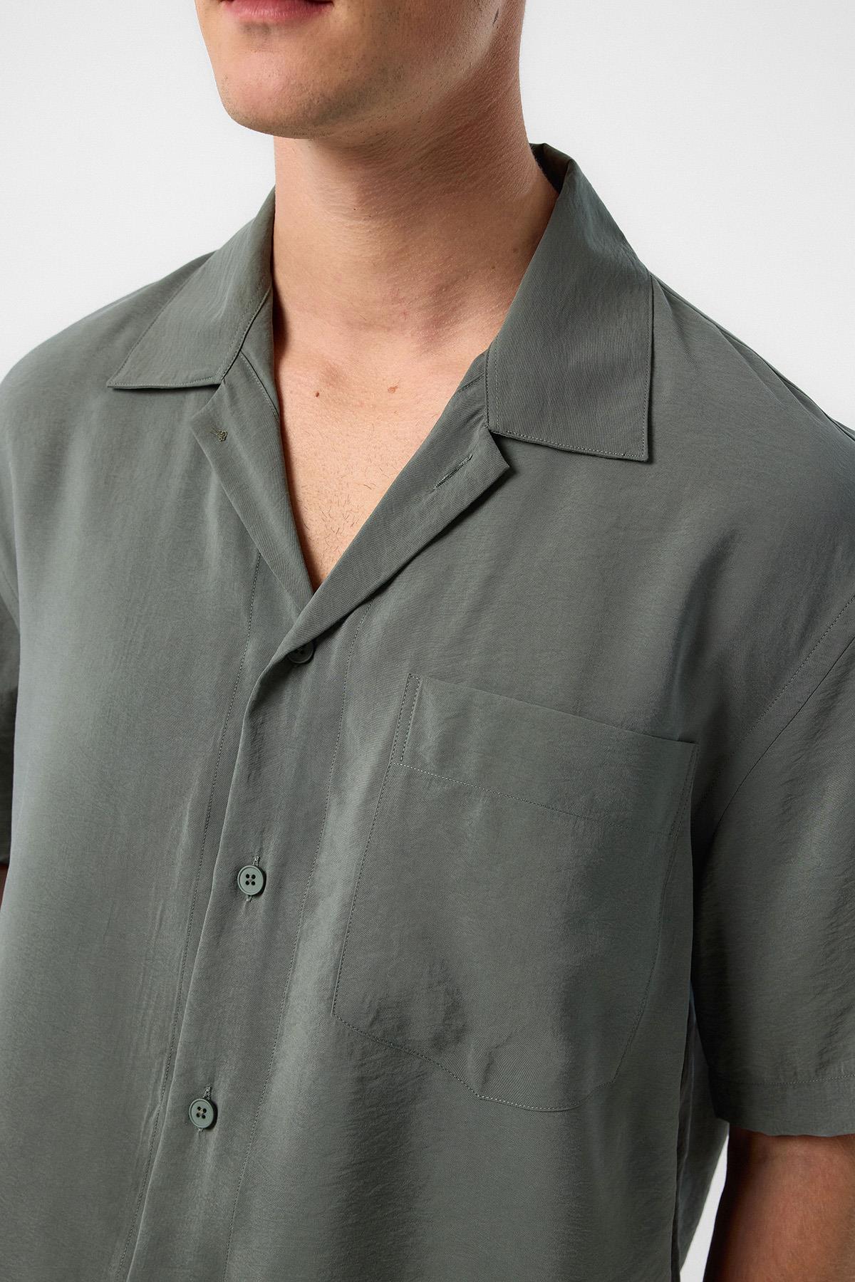 Antioch-Antioch Haki Apaş Yaka Modal Kumaş Erkek Gömlek-Gömlek-3-Milagron.com