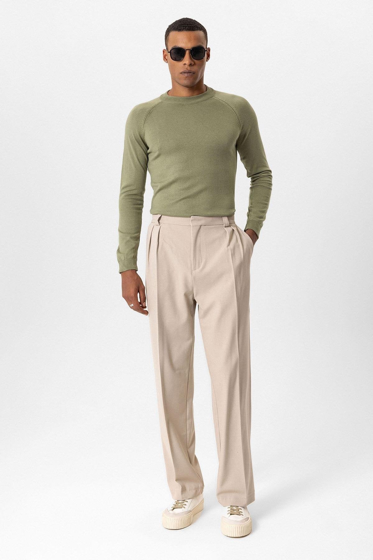 Antioch-Haki Bisiklet Yaka Slim Fit Triko Kazak-Kazak-2-Milagron.com