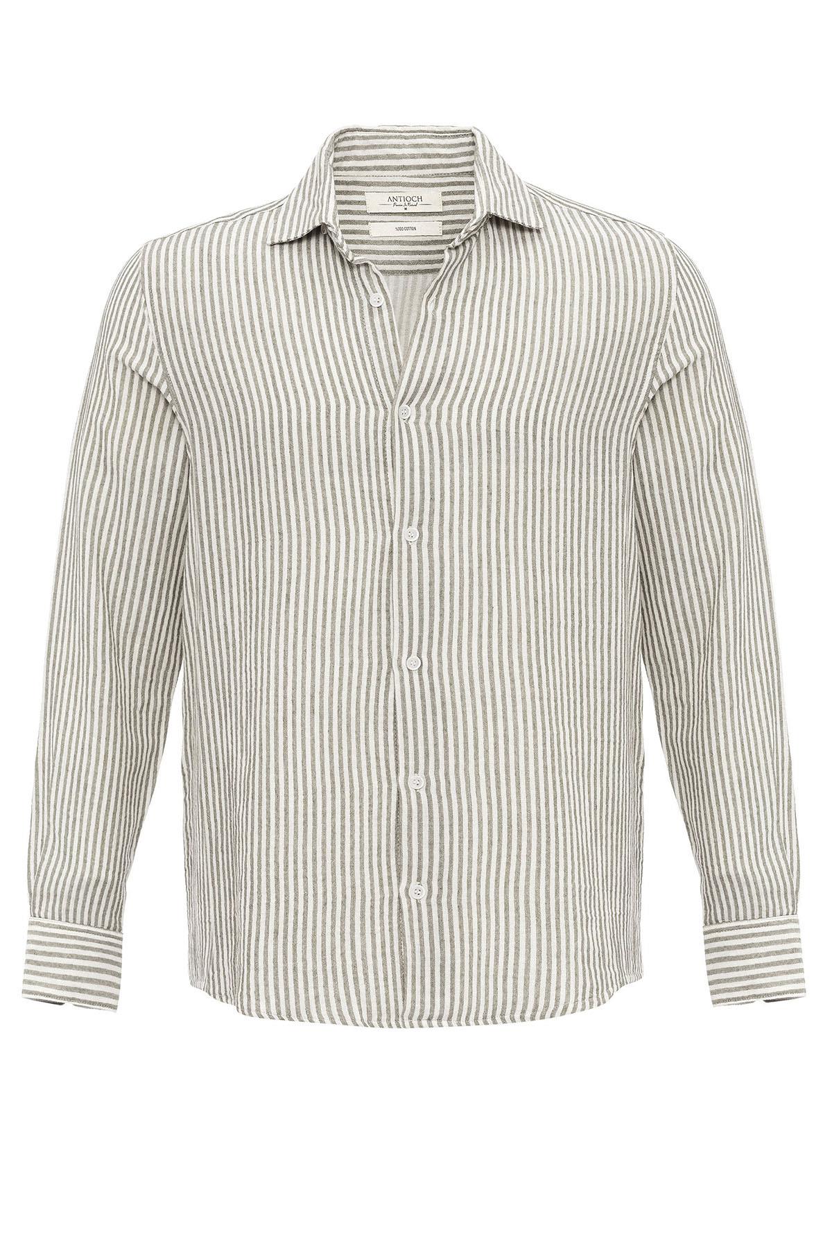 Antioch-Haki Çizgili Erkek Gömlek-Gömlek-7-Milagron.com