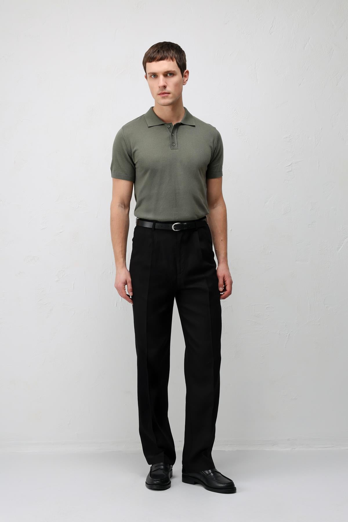 Antioch Haki Comfort Slim Polo Yaka Erkek Triko T-Shirt