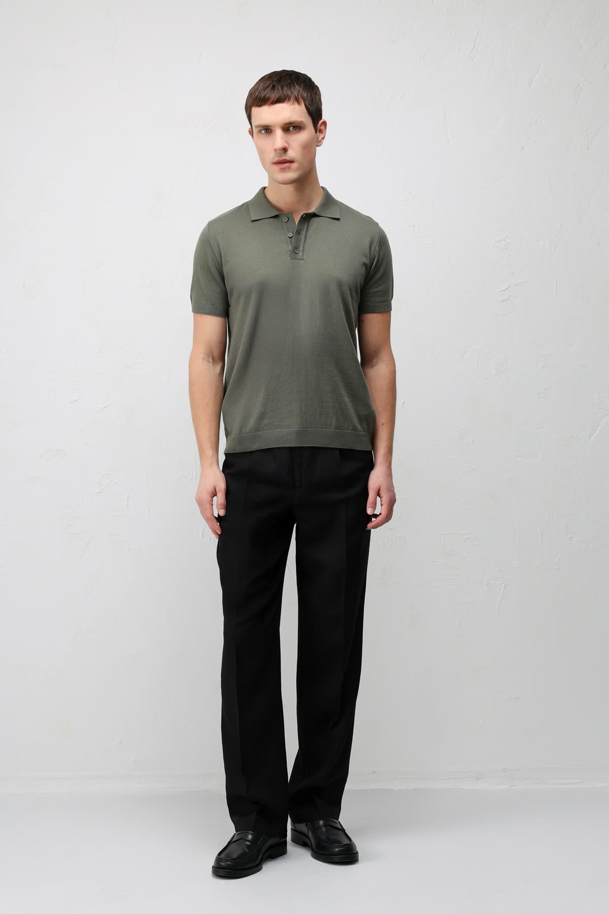 Antioch Haki Comfort Slim Polo Yaka Erkek Triko T-Shirt